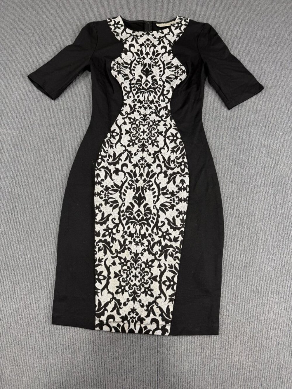 Bisou Bisou Womens Black & White Damask Half Sleeve Sheath Dress Size 2